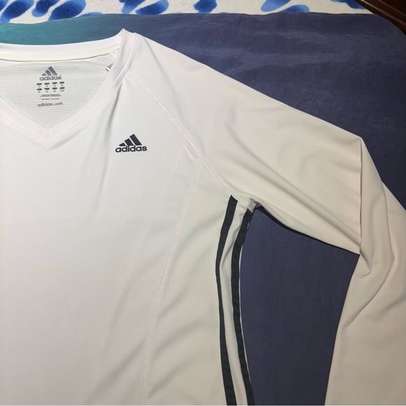 adidas Tops - adidas Classic 3 Stripe White Long Sleeve V-Neck‎ Athletic Shirt Women's Medium